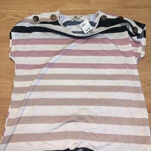 Lavish Striped Button-Shoulder Tank in Pink, White & Navy